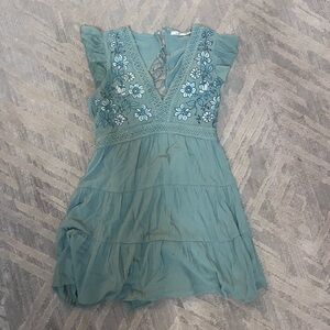 Floral Embroidered Teal Dress